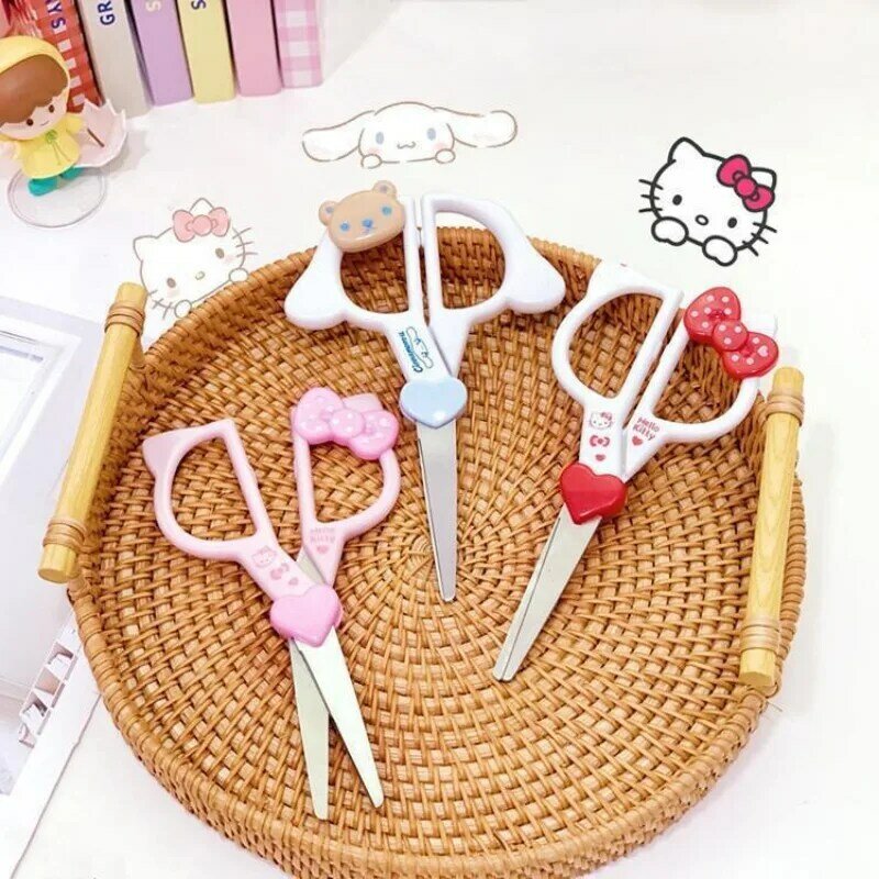 Kawaii Sanrio Hello Kitty My Melody Kuromi Children's Handmade Stainless Cutter with Cover Student Stationery Supplies Scissors