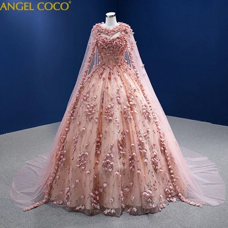 2 pieces Removable Arabic Evening Dresses Gowns Luxury Cape Sleeves 2023 3D Flowers Sexy For Women Party Maternity Customize