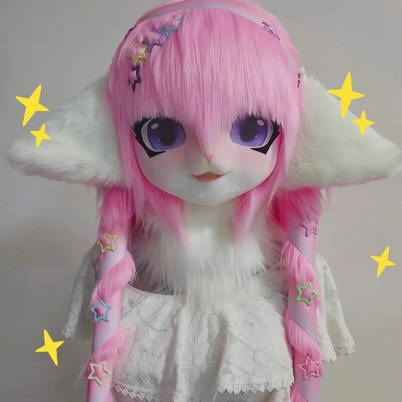 Fursuit headset Kigurumi kostum Cosplay berbulu Comiket Furries boneka Rubbit kucing Comiket kostum boneka hewan