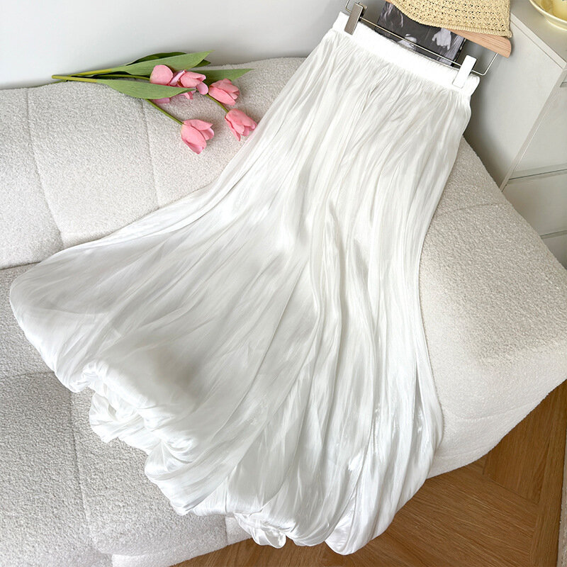 Faldas plisadas de cintura alta para mujer, Falda larga de línea A, moda de Color sólido