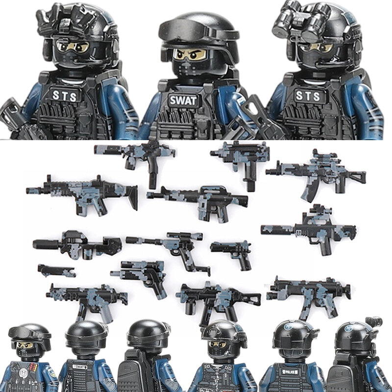 Military Figures Riot Police Soldier Building Blocks City Commando Special Forces SWAT Weapons Vest Bricks Children Toys Gift