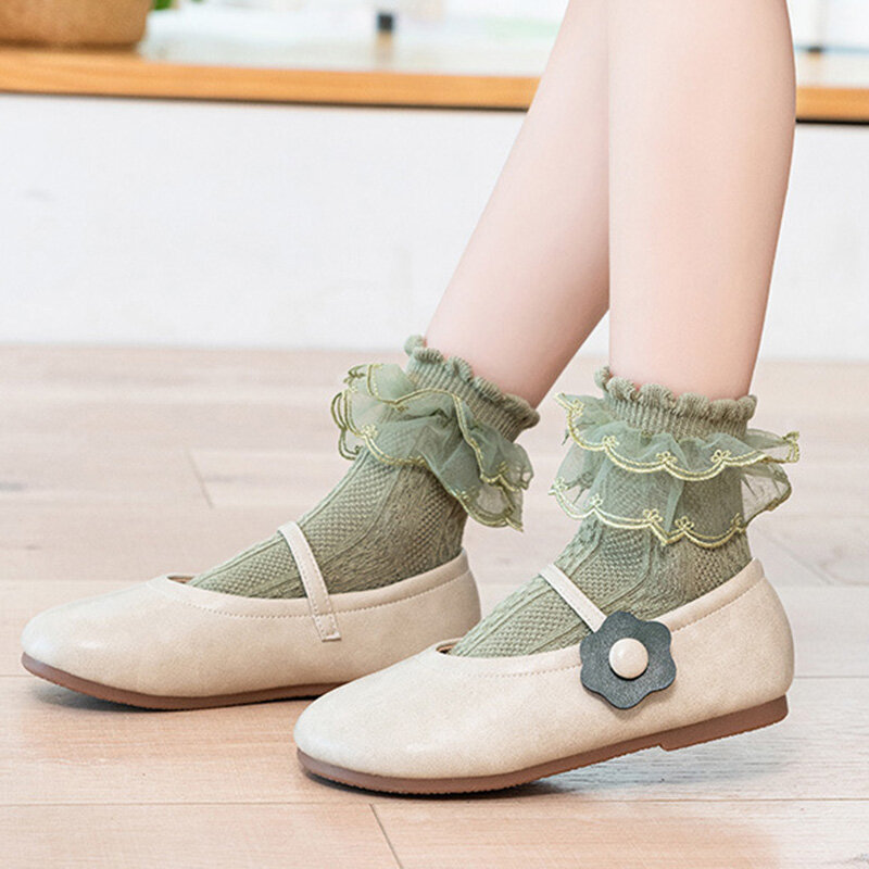 ถุงเท้าผู้หญิงหญิงสาว1คู่สไตล์ญี่ปุ่น, ถุงเท้าฮาราจูกุถุงเท้าผ้าฝ้ายระบายอากาศสีพื้นนุ่ม1คู่