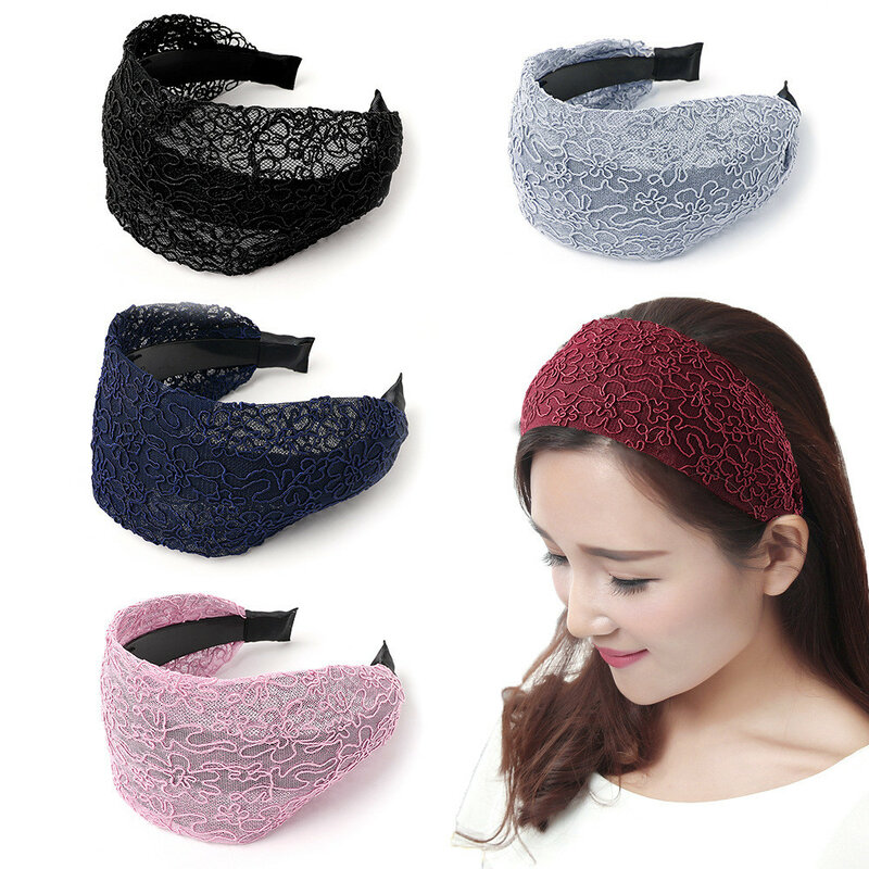 New Fashion Gradient Wide-sided Lace Simple Breathable Toothed Non-slip Headband for Women Girl Hair Accessories Headwear