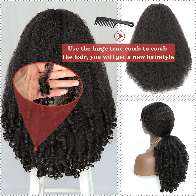 Perruque Afro bouclée en V avec boucles rebondissantes, cheveux synthétiques crépus lisses, sans colle, demi-perruque pour femmes, X-TRESS