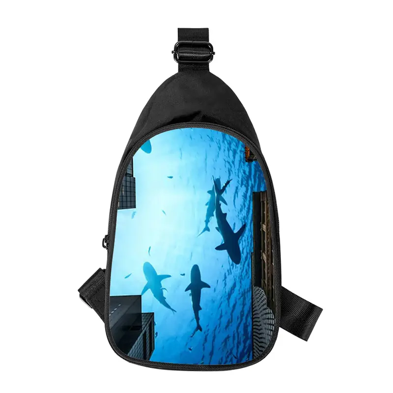 Мужская нагрудная сумка с 3D-принтом акулы, с диагональю, школьный ранец через плечо для мужчин и женщин