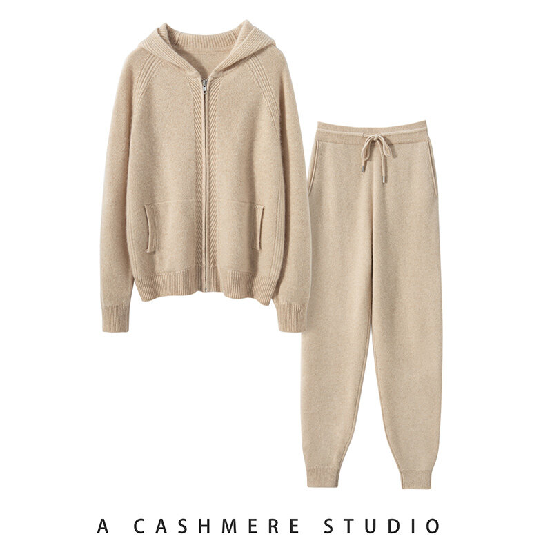 Abito moda autunno inverno 100% Cashmere lavorato a maglia maglione di alta qualità donna top e pantaloni Harem due pezzi vestiti da ragazza femminile
