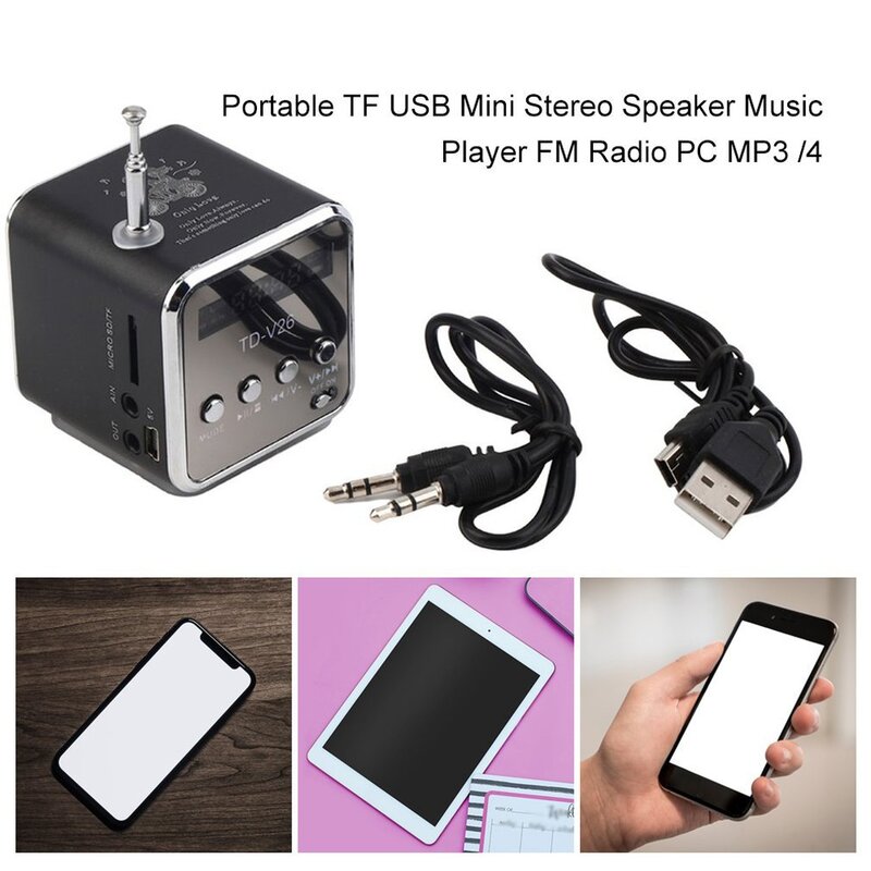 Mini FM วิทยุ TD-V26ลำโพง MP3เครื่องเล่นเพลง LCD Soundbar Micro SD เพลง TF สเตอริโอลำโพงสำหรับแล็ปท็อป
