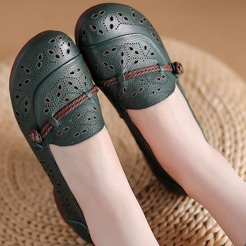 여성용 여름 신발, 슬립온 모카신 가죽 발레 플랫, 레트로 디자이너 샌들, 야외 캐주얼 신발