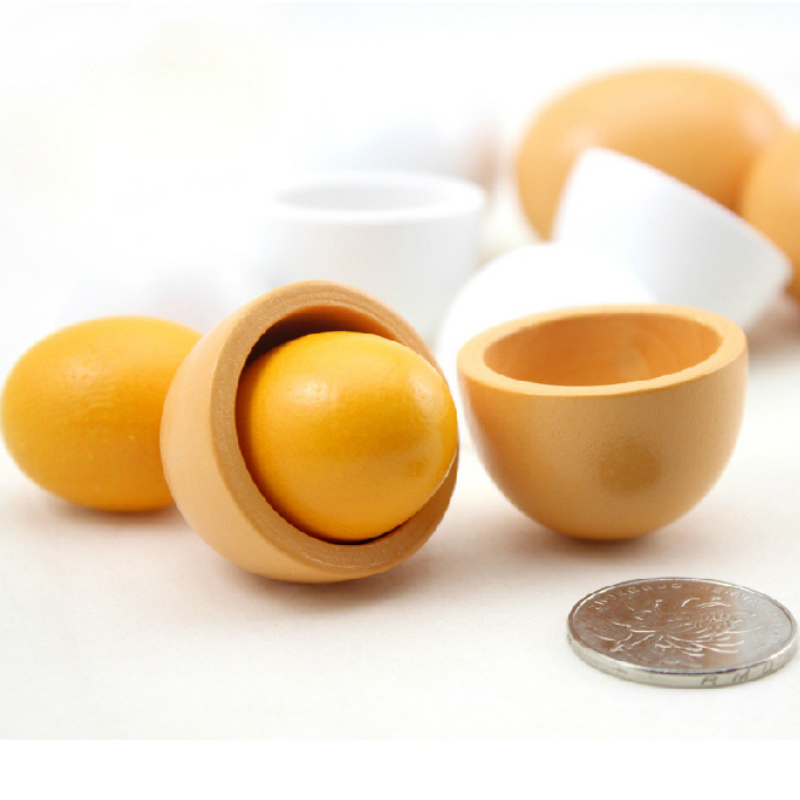 6 Buah Set Mainan Telur Kayu Tiruan Mainan Anak Bermain Kayu Makanan Telur Kuning Makanan Dapur Anak-anak Mainan Montessori Pendidikan Anak
