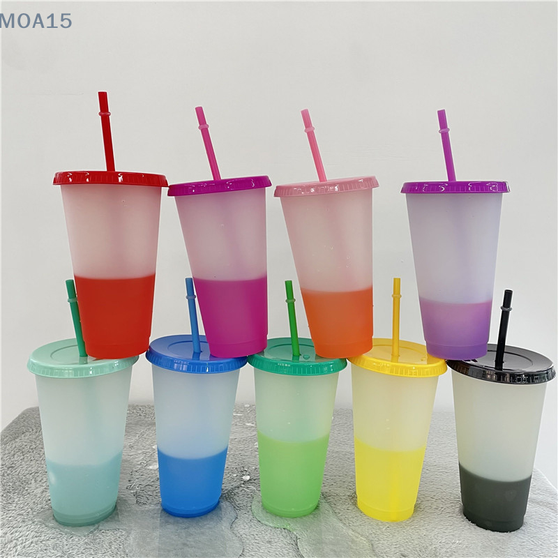 10 шт., многоразовые пластиковые стаканы с крышками и соломинкой, 23,6 унций