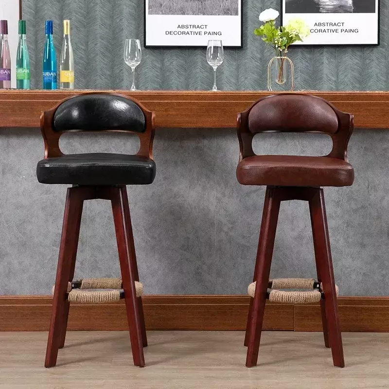 Cadeira de bar de luxo leve personalizada, barra alta de madeira maciça, encosto giratório minimalista moderno, mesa e cadeira, EE1002