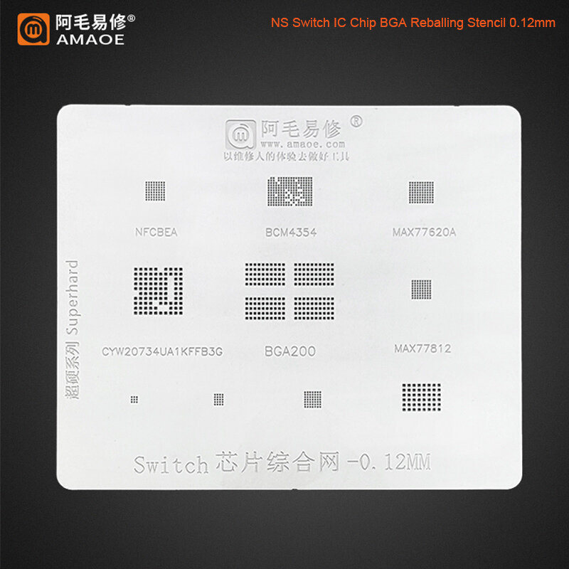 Amaoe Nintend Switch Aço Malha BGA Reballing Stencil, BGA200, BCM4354, MAX77620A, ODNX02-A2, Modelo de estanho para Nintend Switch