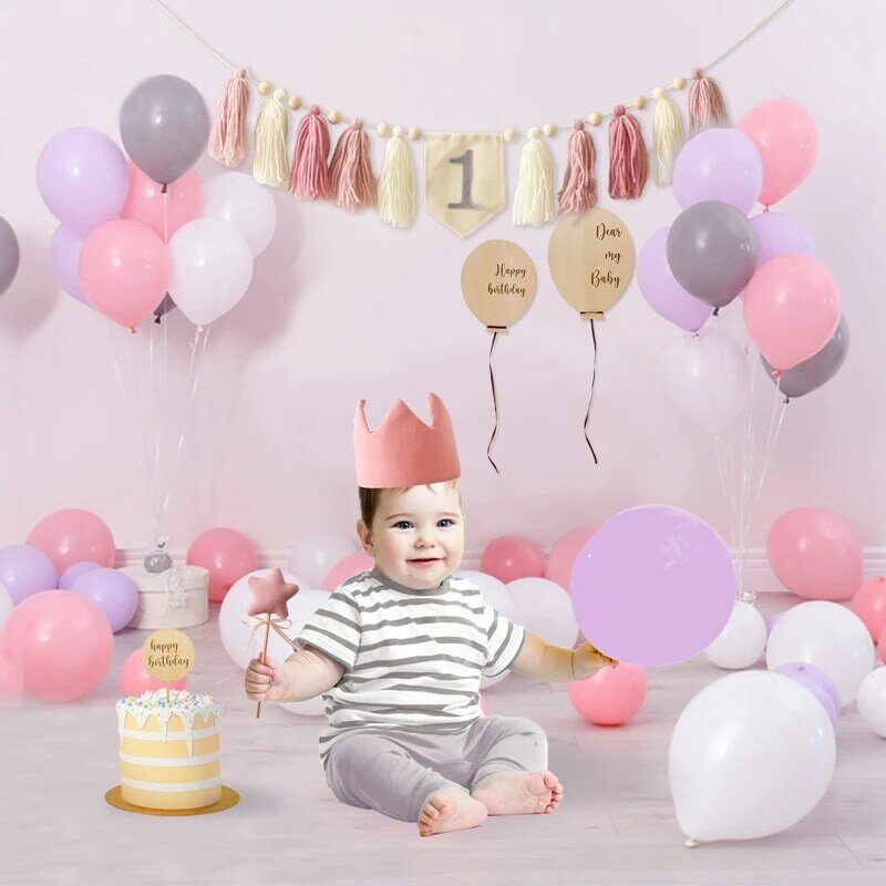 С днем рождения баннер с надписью латексные воздушные шары Highchair баннер ручной работы День рождения Корона торт Topper Baby Shower фото реквизит