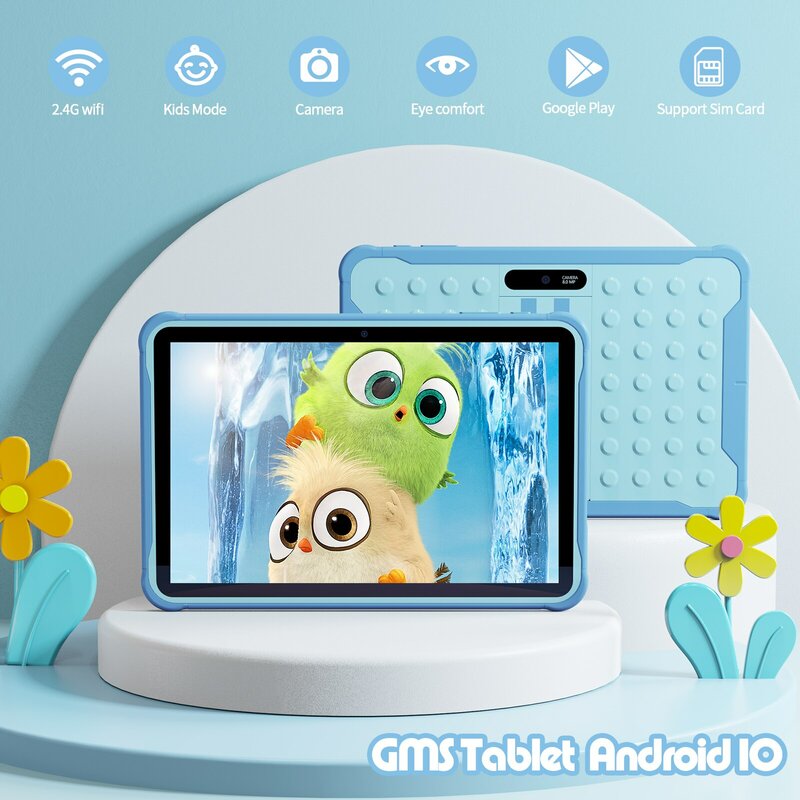 Tablet Android 10 Go infantil com estojo, WiFi, 3G SIM, chamada telefônica, processador Quad Core, YouTube, 2GB de RAM, 64GB ROM, 10"
