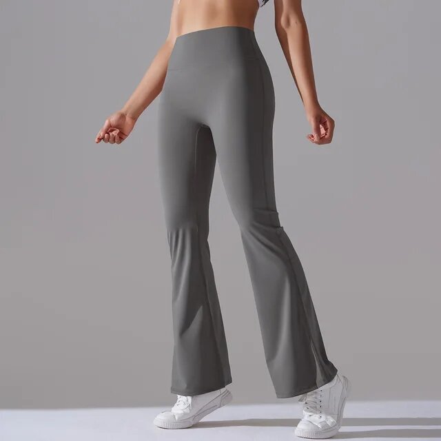 Pantalon de Yoga Évasé pour Femme, Slim, Taille Haute, artificiel astique, Jambes Larges, Fitness
