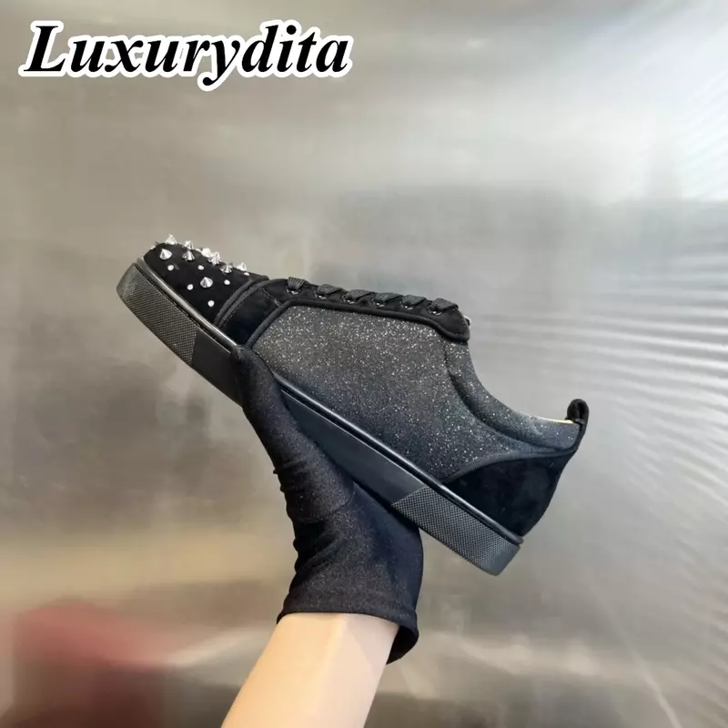 LUXURYDITA Designer Men Casual Sneakers Real Leather Red sole Luxury Womens Tennis Shoes 35-47 Fashion Unisex loafers HJ1105