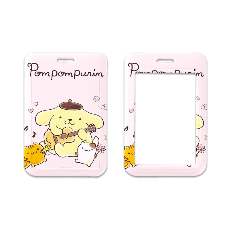 W Cute Card Holder Pompom Purin Bank Identity Bus ID Card Holder Case with Reel Lanyard Credit Cover Case Kids Gift