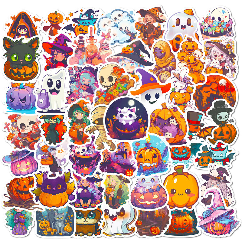 Pegatinas de dibujos animados de la serie Ghost Pumpkin, pegatinas de grafiti adecuadas para cascos de ordenador portátil, decoración de escritorio, Juguetes DIY, 50 piezas