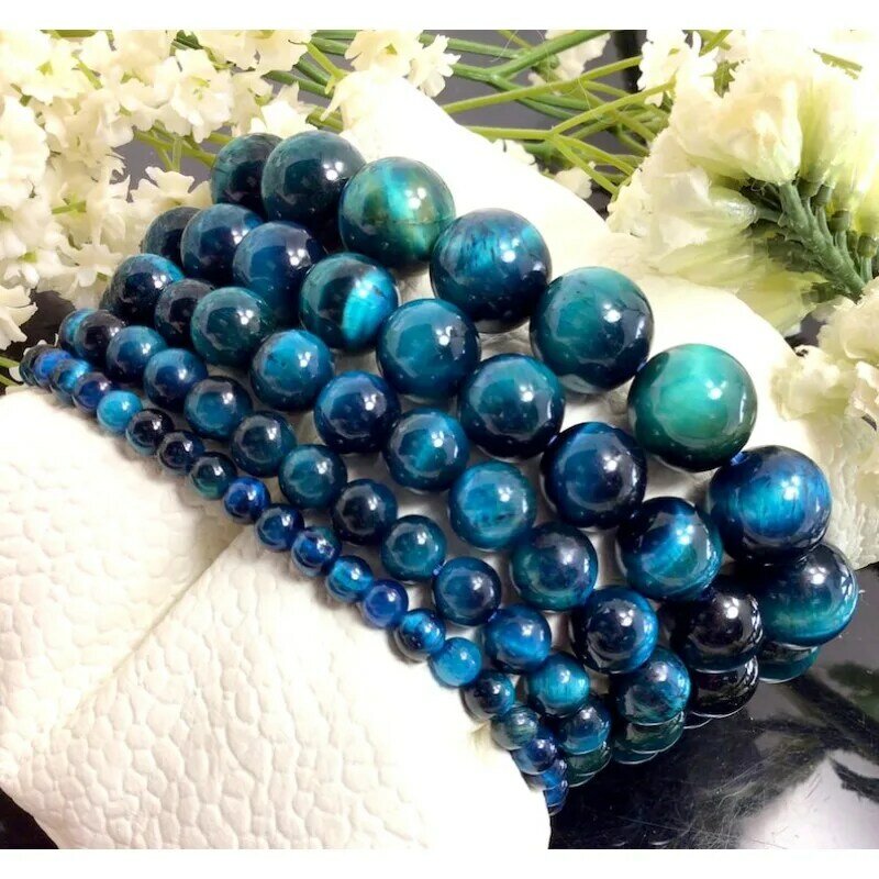 Blue Tiger Eye Beaded Bracelet, Handmade, Stretch, Alívio da Ansiedade, Proteção de Cura, 4mm, 6mm, 8mm, 10mm, 12mm