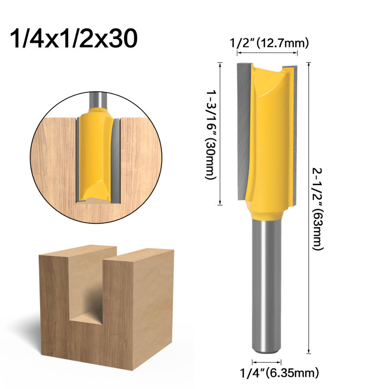 1/4 /6.35 mm Shank Straight Bit Tungsten Carbide Single Double Flute Router Bit Wood Milling Cutter for Woodwork 1 pcs