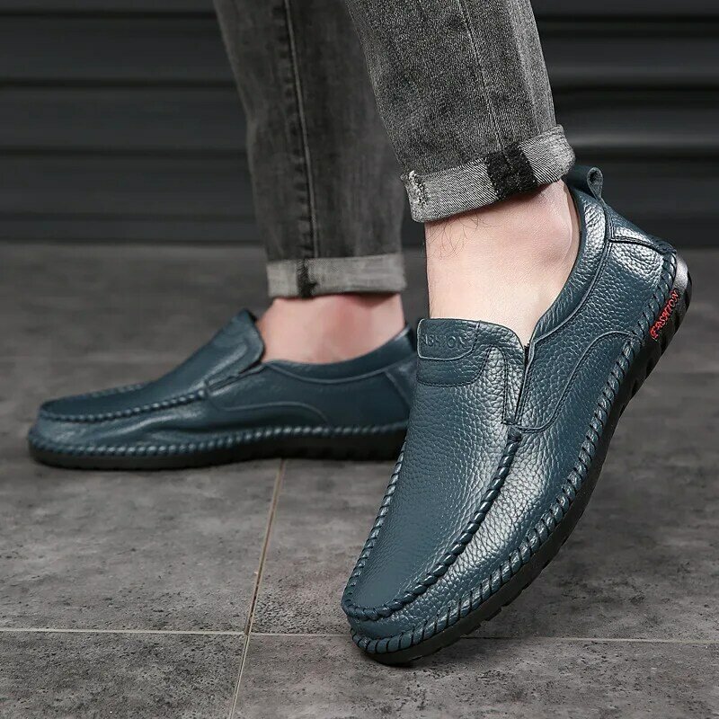 Sepatu kulit kasual pria, alas kaki slip on kasual buatan tangan Italia Werkschoenen kantor 202