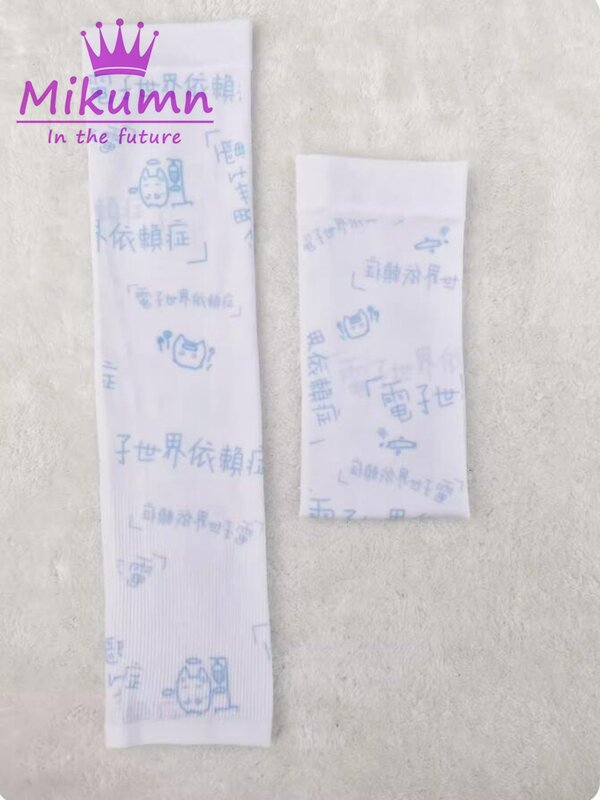 Mikumk Y2k ฮาราจูกุญี่ปุ่น Kawaii พิมพ์ถุงมือยาวป้องกันแขนแขนเสื้อกันแดดไหมน้ำแข็งถุงมือครึ่งนิ้วฤดูร้อน