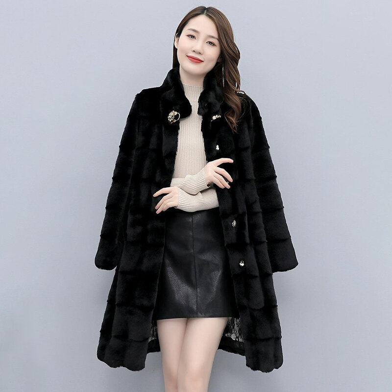 Новинка осень-зима 2023, датское пальто из меха норки, женское темпераментное длинное приталенное модное теплое пальто из шерсти, женское пальто