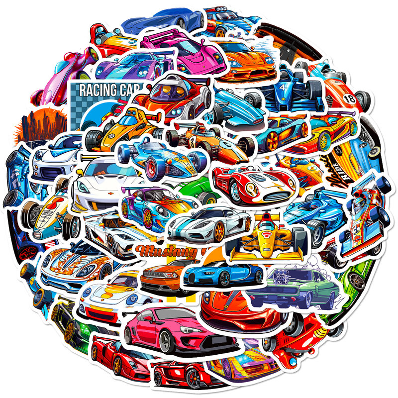 Stiker grafiti seri mobil olahraga, stiker kartun tampan 50 buah cocok untuk helm Laptop Dekorasi Desktop DIY