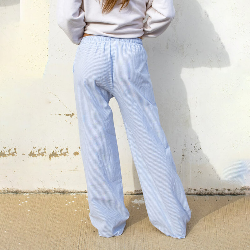 Combhasaki-Pantalones informales con estampado de rayas para mujer, pantalón largo recto con cordón, cintura elástica, holgado, con bolsillos, ropa de calle, Y2K