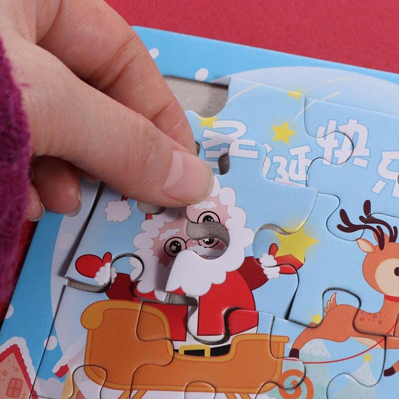 Rompecabezas de Navidad con patrón de Papá Noel, juguetes de rompecabezas cuadrados de papel para bebé, rompecabezas de Educación Temprana, juego de rompecabezas de dibujos animados, regalos