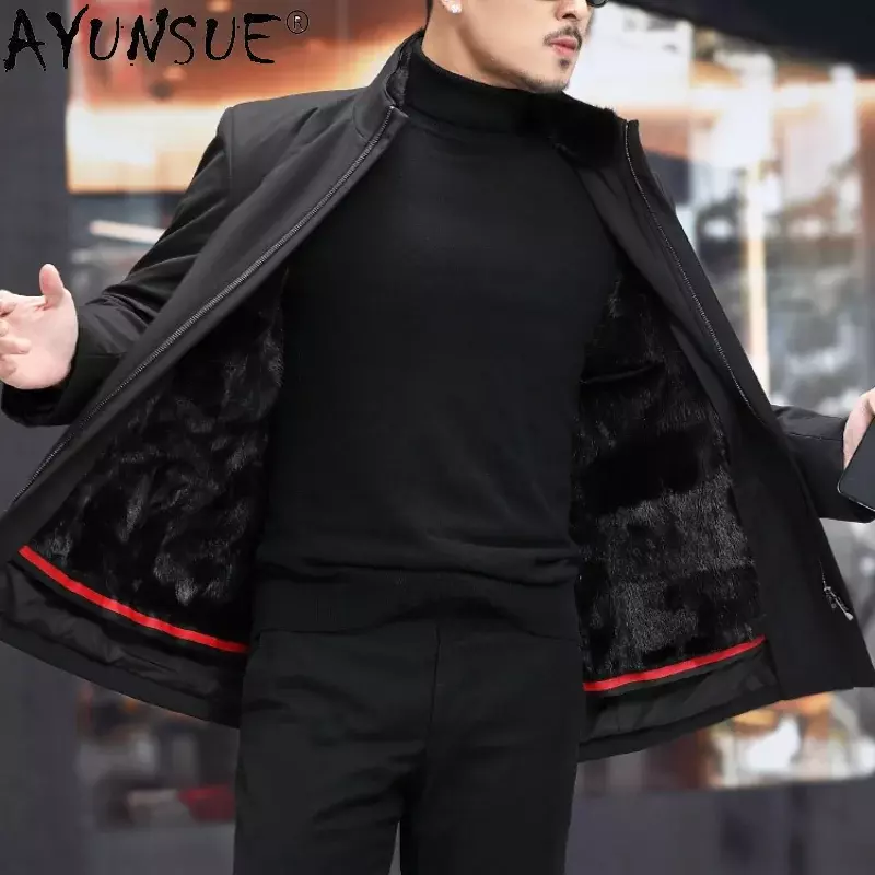 AYUNSUE – Parkas d'hiver en fourrure de vison pour homme, veste longue, chaude et épaisse, noire, Gmm372, 2021