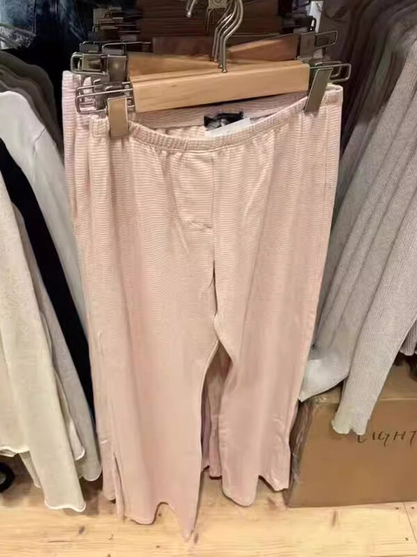 Розовые полосатые брюки, женская летняя одежда, 2024 хлопок, с высокой талией, эластичные милые пижамные брюки для девочек 2000s Y2K, винтажные длинные брюки