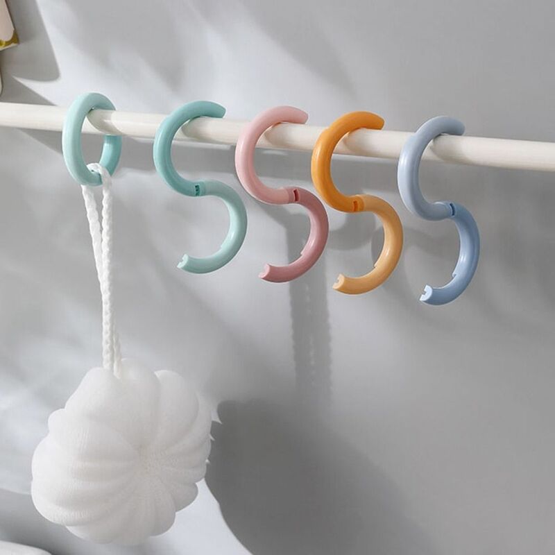4pcs Punch Free S Shaped Bathroom Hooks Foldable Versatile Hanging Hooks Clothes Handbag Hook