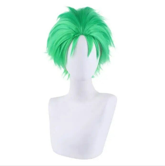 Peruca de cabelo sintético reta curta masculina, anime peruca cosplay, festa diária, verde