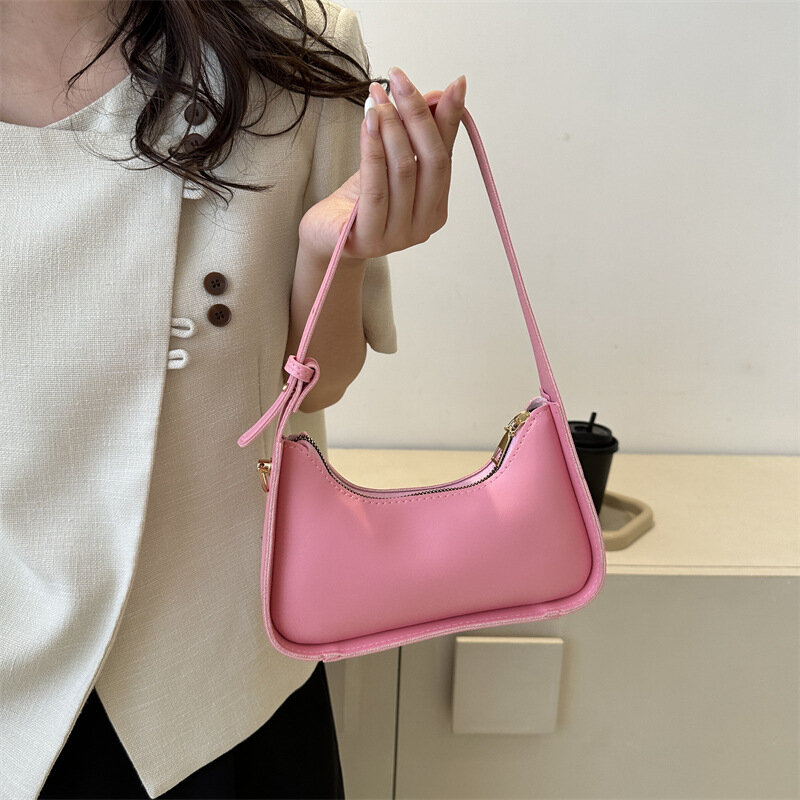 Soft PU Leather Women Underarm Bag Retro Solid Color Ladies Clutch Handbags Fashion Design Girls Small Zipper Shoulder Bags