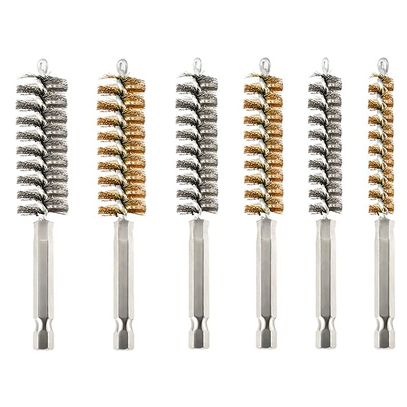 12Pcs Wire Bore Brush Bore Cleaning Brush Brush Set Stainless Steel Wire Twisted Brush For Drill Impact Driver In 6 Size