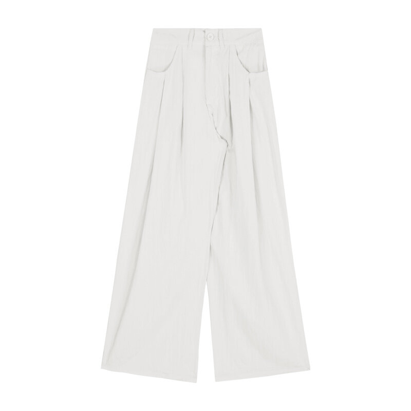 Pantalon blanc imbibé pour femme, pantalon décontracté, vadrouille au sol, coupe couvertes, taille haute, jambe large droite, automne, nouveau, 2023