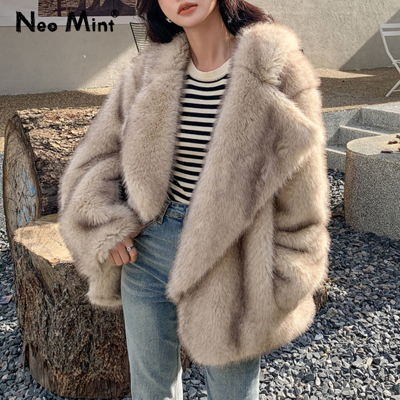 Luxusmarke Mode Farbverlauf Tier farbe Kunst pelz Mantel Jacke Frauen 2023 Winter lose übergroße lange flauschige Mantel Oberbekleidung