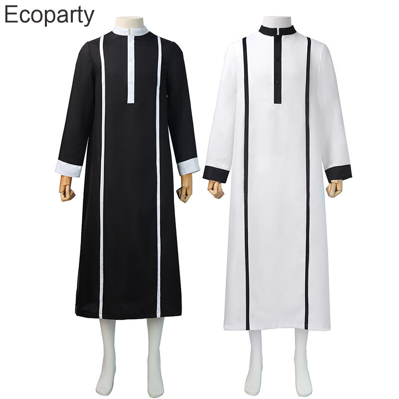 Robes musulmanes traditionnelles pour hommes, style ethnique arabe islamique, manches longues, caftan noir et blanc, caftan adt Jubba Thobe, Eid, Moyen-Orient