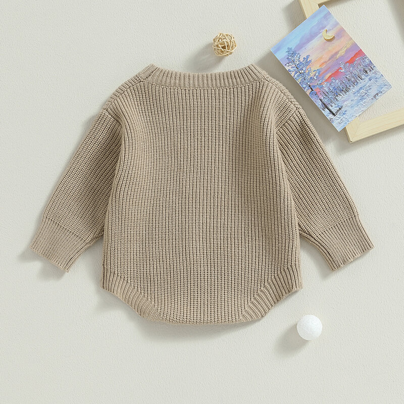 Baby Boys Girls Sweater Rompers Letter Embroidery Crew Neck Long Sleeve Infant Jumpsuits Fall Toddler Clothes Knit