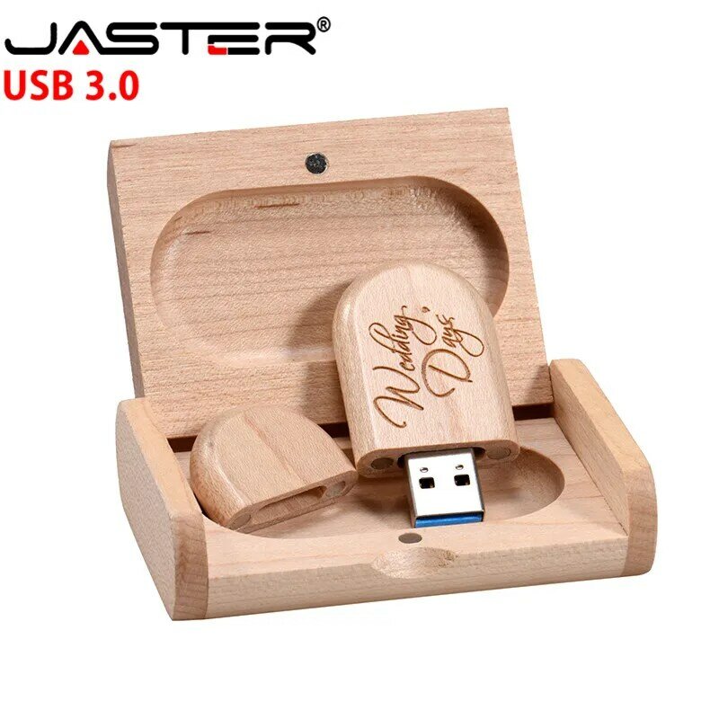 JASTER-Caixa De Madeira com Logotipo Livre, USB Flash Drive, Memory Stick de Alta Velocidade, Pen Drives, Presentes de Casamento, Disco U, 8GB, 4GB, 16GB, 32GB, 64GB, 3,0