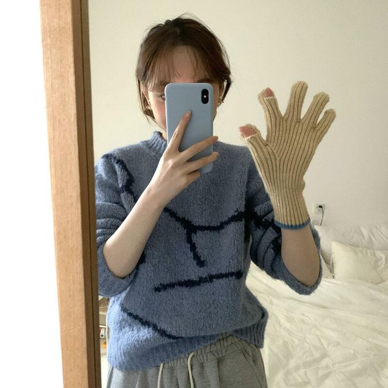 Modny ekran dotykowy rękawiczki z dzianiny kobiet na zimę zagęszczają ciepłe rękawiczki solidne puszyste rękawiczki sportowe narciarskie Y2k Harajuku