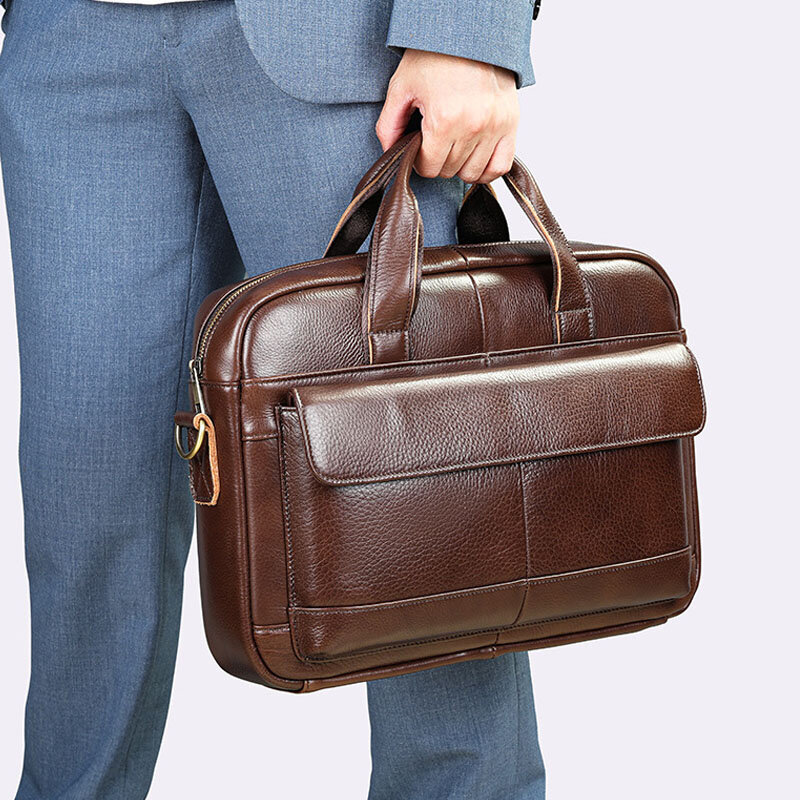 Новинка 2024, мужская сумка, портфель большой вместимости, деловая сумка для ноутбука, сумка через плечо из 100% воловьей кожи, модная сумка-мессенджер
