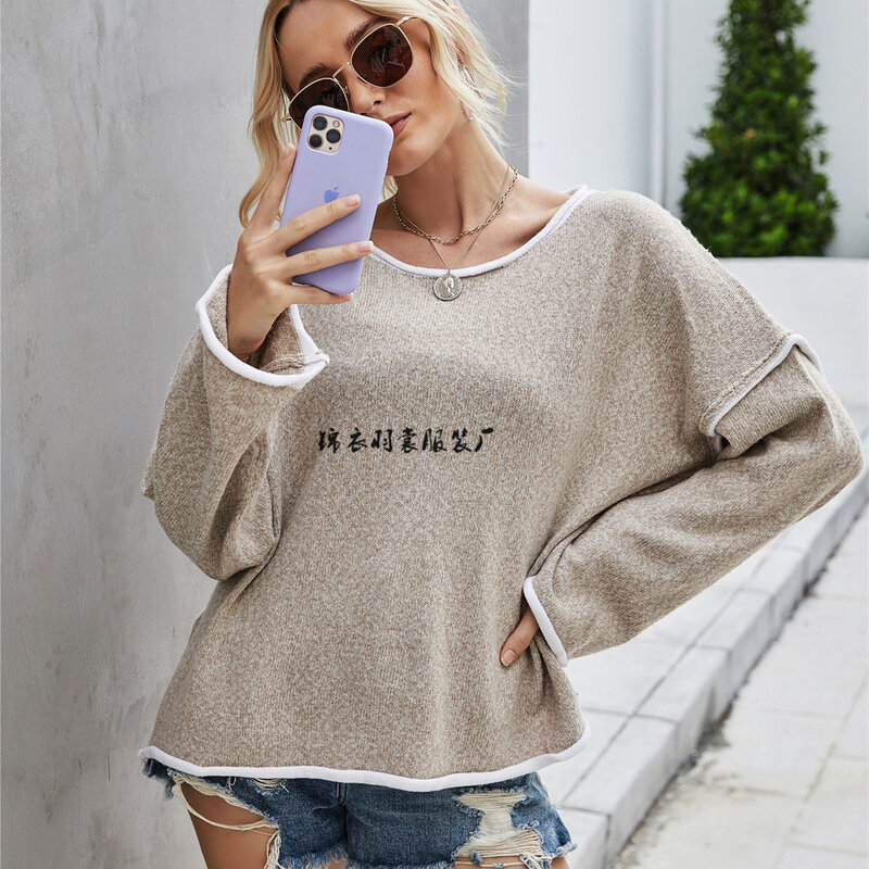 Vintage Oversized Sweater Women Patchwork Loose One Shoulder Jumper Knitwear Fashion Casual Pullover Winter Tops New
