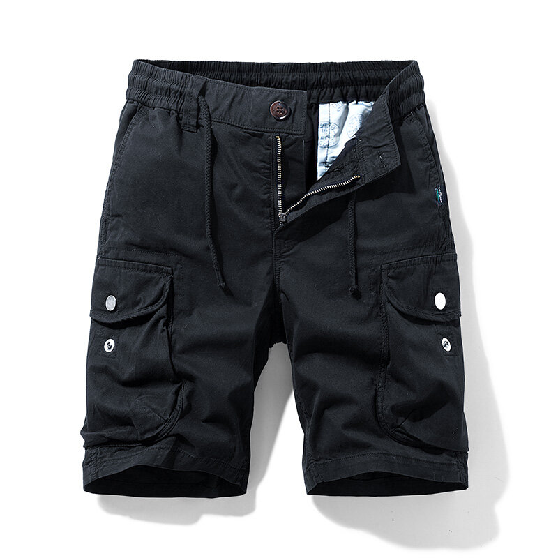 Summer Men Cargo Cotton Shorts Pants Mens Clothing Elastic Waist Casual Solid Beach Jogger Multi Pocket Shorts Male 40