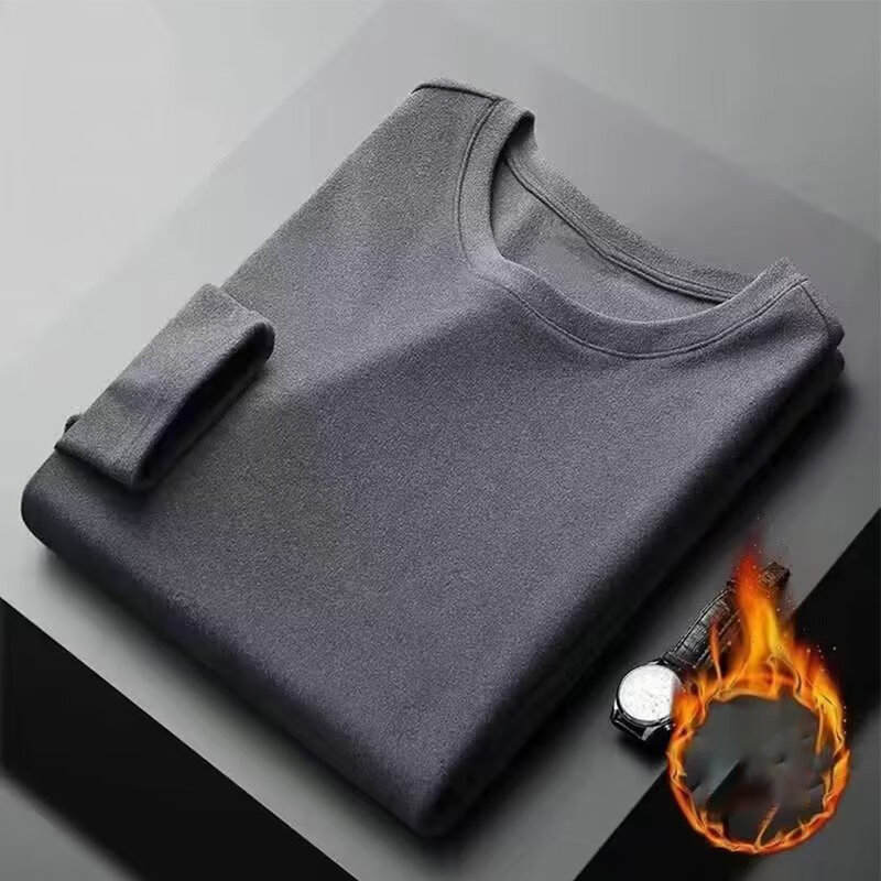 Camiseta cálida de cuello redondo para hombre, ropa interior delgada informal, Top grueso, jersey de manga larga, ropa de invierno