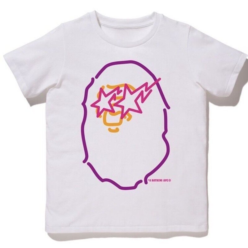 Camiseta de manga corta con estampado lineal de neón, tops de gran tamaño, ropa de calle a la moda de manga corta, verano, 2024