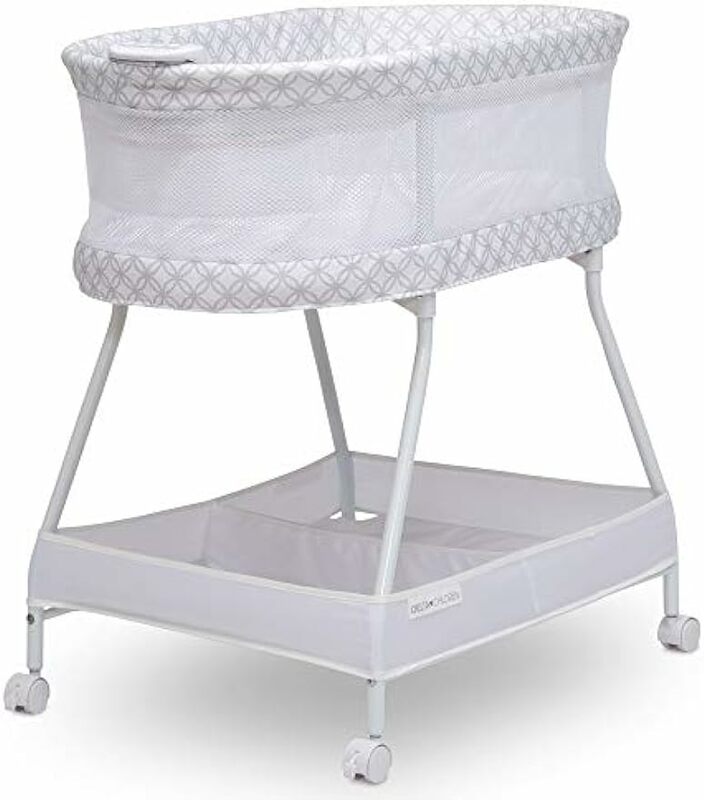 Sweet Dreams Bassinet with Airflow Mesh Bedside Portable Crib with Vibration Lights and Music, Grey Infinity