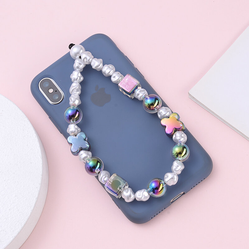 Fashion AB Color Acrylic Mobile Phone Chain Sweet Flower Telephone Chain For Anti-Loss Cellphone Lanyard Women Jewelry Accessory