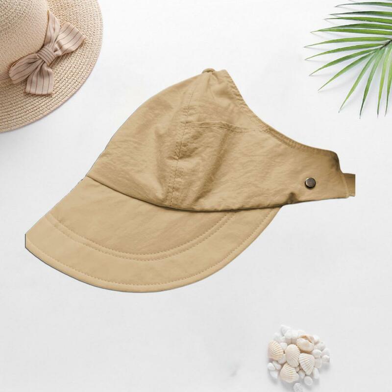 Topi pelindung matahari wanita, topi pelindung matahari dengan saku samping yang bisa disesuaikan untuk mendaki bepergian